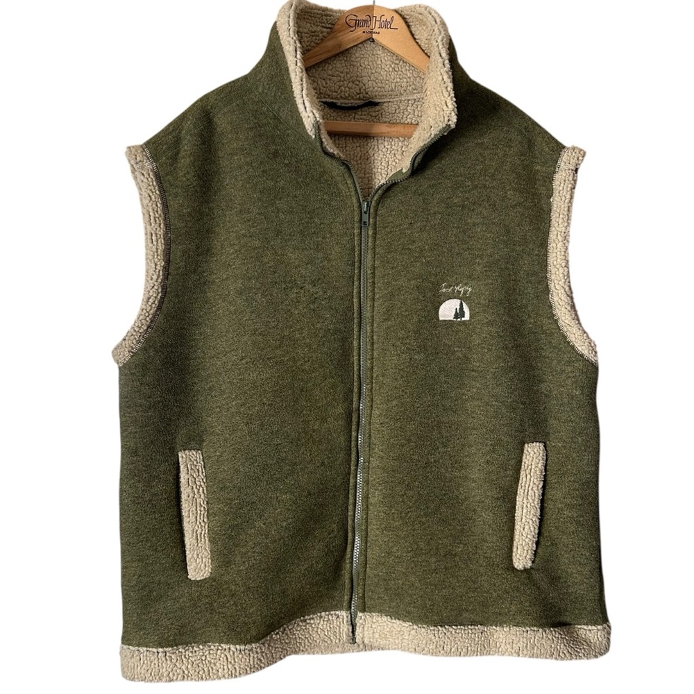 Jack Murphy Outdoor Fleece Lined Vest Olive Green Vintage Full Zip Men’s Large